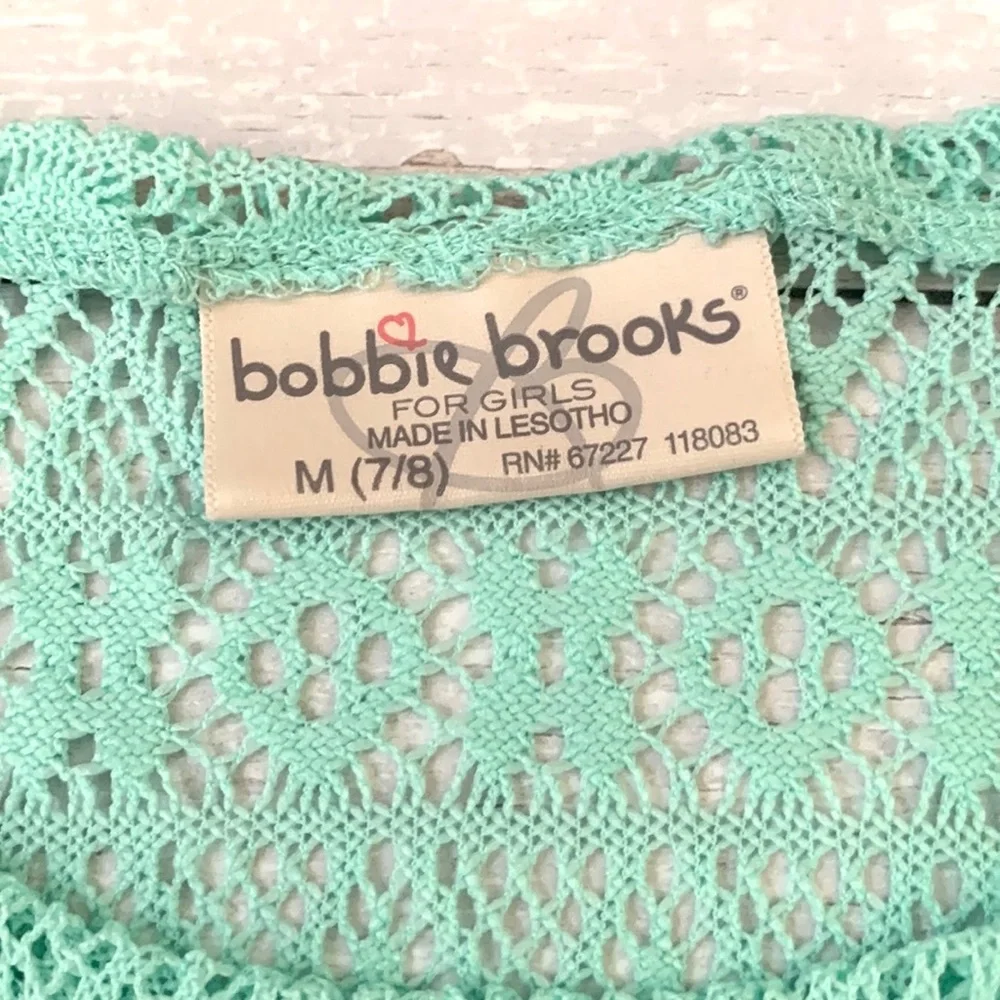 Girls 7/8 Teal Mint Green Short Sleeve Shirt Lace Kids Top Bobbie Brooks 7 8